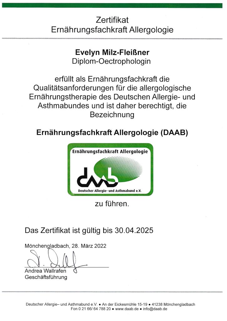DAAB Zertifikat Ernährungsfachkraft Allergologie